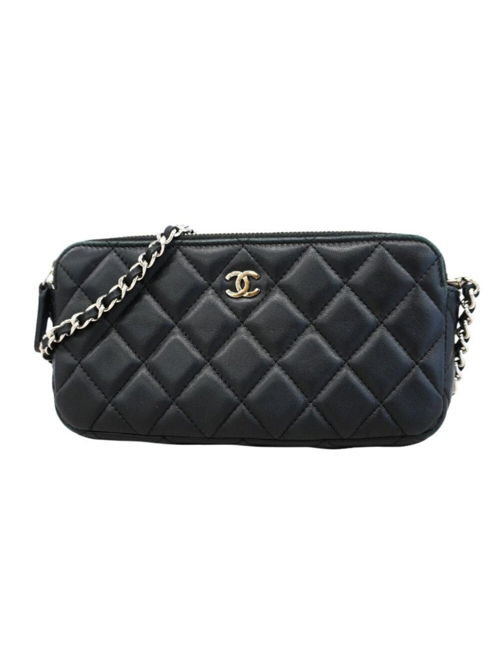 Chanel Shoulder Bag Quilted Lambskin Black Silver